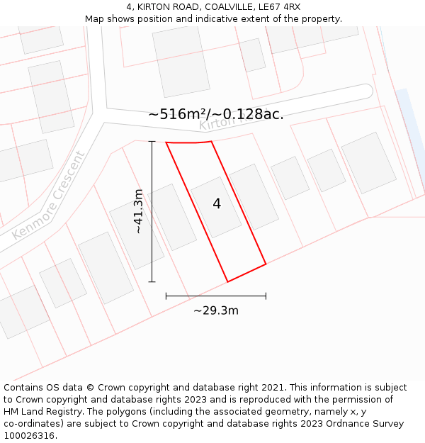 4, KIRTON ROAD, COALVILLE, LE67 4RX: Plot and title map