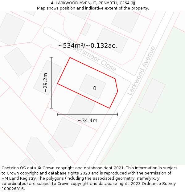 4, LARKWOOD AVENUE, PENARTH, CF64 3JJ: Plot and title map