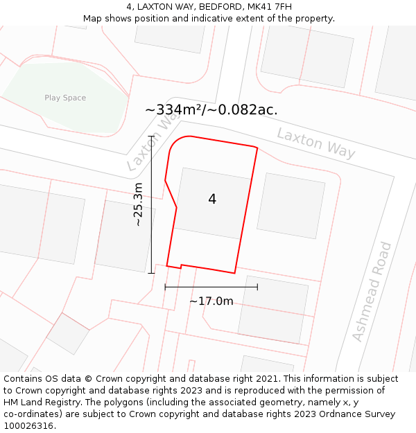 4, LAXTON WAY, BEDFORD, MK41 7FH: Plot and title map