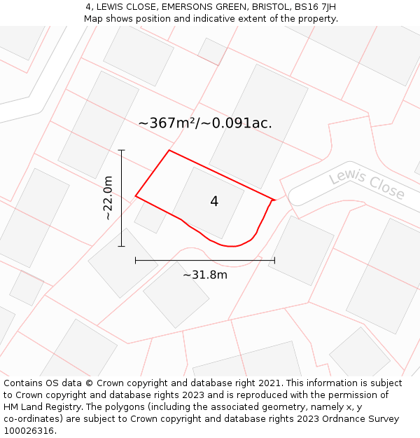 4, LEWIS CLOSE, EMERSONS GREEN, BRISTOL, BS16 7JH: Plot and title map