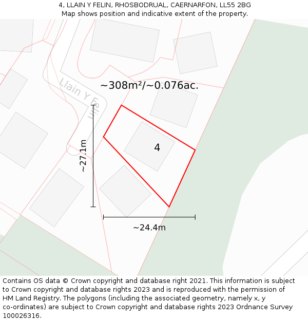 4, LLAIN Y FELIN, RHOSBODRUAL, CAERNARFON, LL55 2BG: Plot and title map