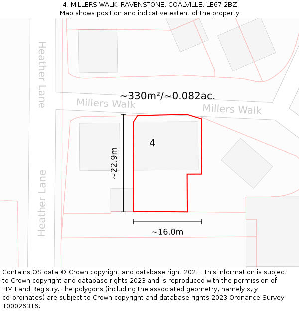 4, MILLERS WALK, RAVENSTONE, COALVILLE, LE67 2BZ: Plot and title map