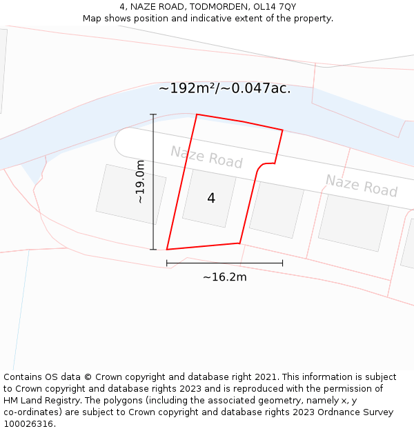 4, NAZE ROAD, TODMORDEN, OL14 7QY: Plot and title map