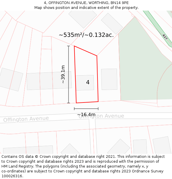 4, OFFINGTON AVENUE, WORTHING, BN14 9PE: Plot and title map