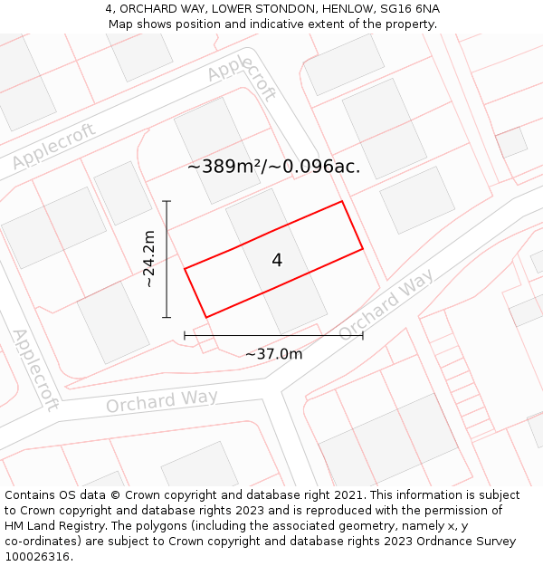 4, ORCHARD WAY, LOWER STONDON, HENLOW, SG16 6NA: Plot and title map