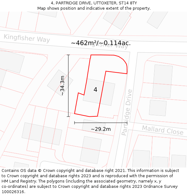 4, PARTRIDGE DRIVE, UTTOXETER, ST14 8TY: Plot and title map