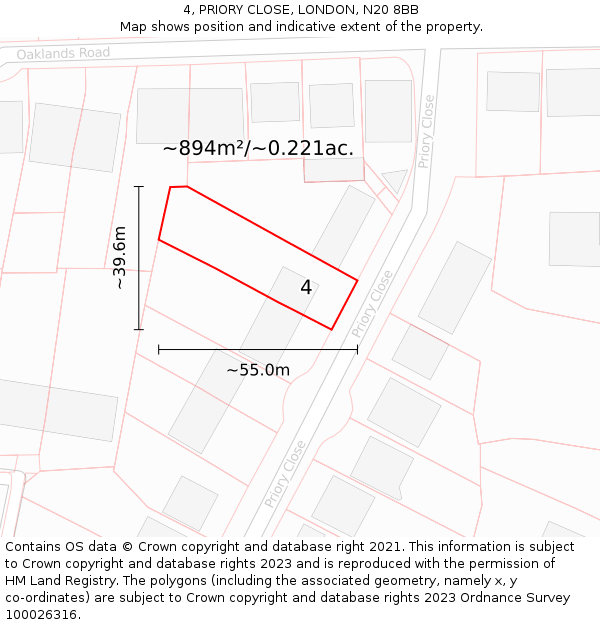 4, PRIORY CLOSE, LONDON, N20 8BB: Plot and title map