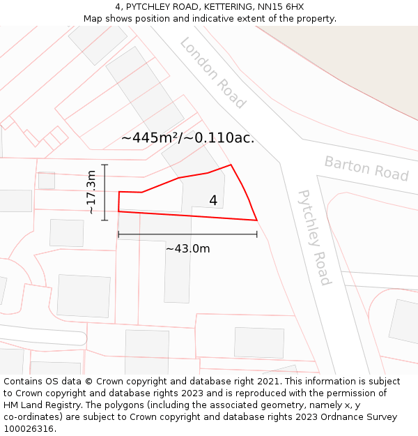 4, PYTCHLEY ROAD, KETTERING, NN15 6HX: Plot and title map