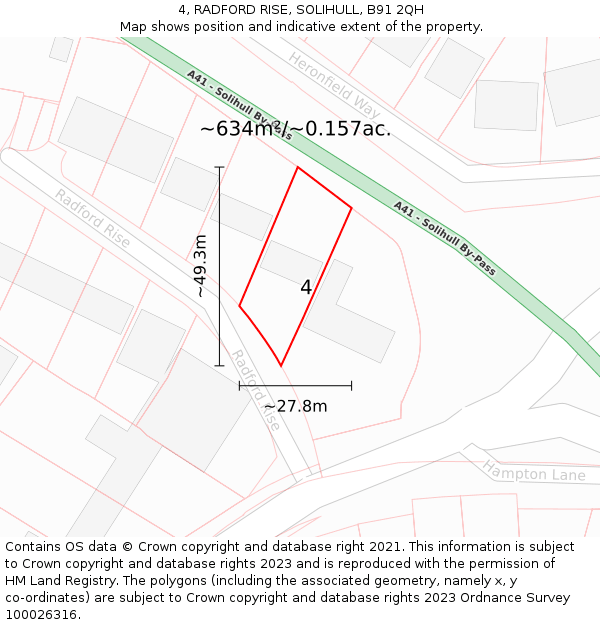 4, RADFORD RISE, SOLIHULL, B91 2QH: Plot and title map