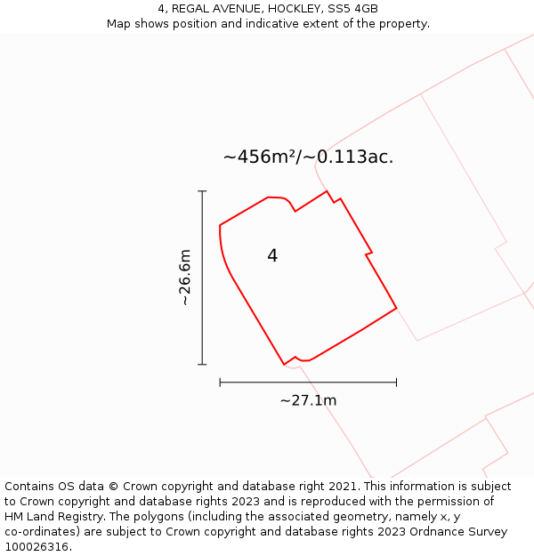 4, REGAL AVENUE, HOCKLEY, SS5 4GB: Plot and title map