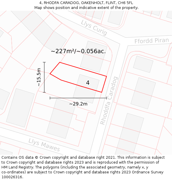 4, RHODFA CARADOG, OAKENHOLT, FLINT, CH6 5FL: Plot and title map