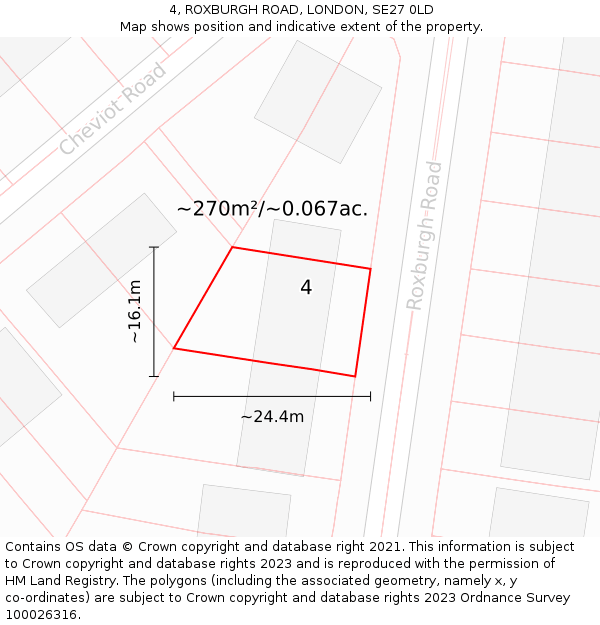 4, ROXBURGH ROAD, LONDON, SE27 0LD: Plot and title map