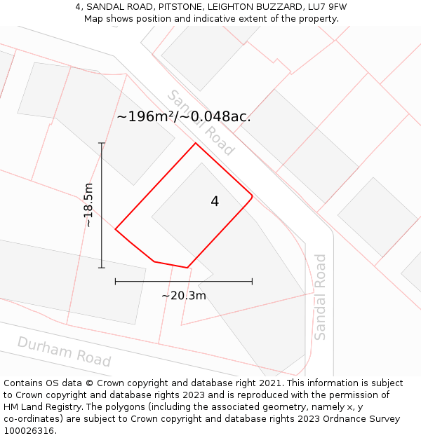 4, SANDAL ROAD, PITSTONE, LEIGHTON BUZZARD, LU7 9FW: Plot and title map