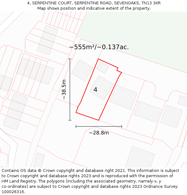 4, SERPENTINE COURT, SERPENTINE ROAD, SEVENOAKS, TN13 3XR: Plot and title map