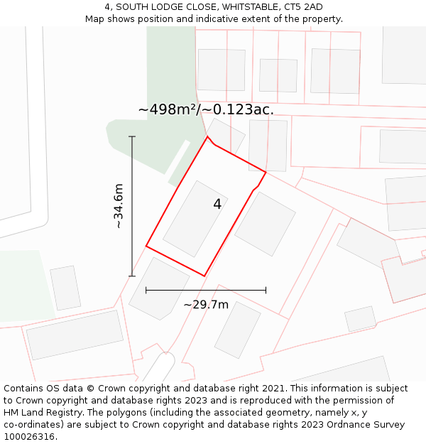 4, SOUTH LODGE CLOSE, WHITSTABLE, CT5 2AD: Plot and title map