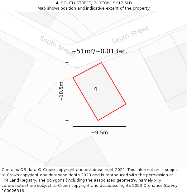 4, SOUTH STREET, BUXTON, SK17 6LB: Plot and title map