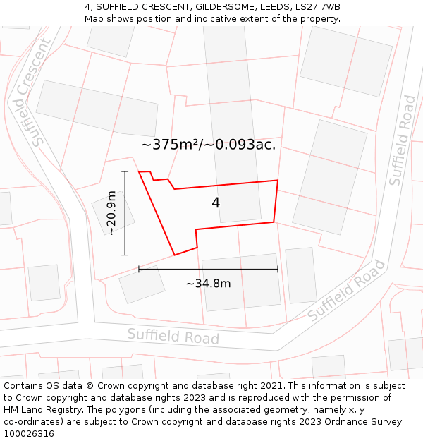 4, SUFFIELD CRESCENT, GILDERSOME, LEEDS, LS27 7WB: Plot and title map