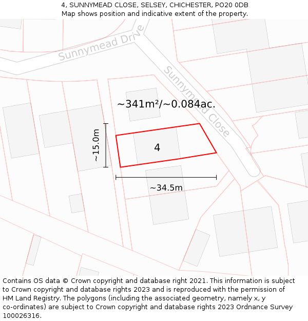 4, SUNNYMEAD CLOSE, SELSEY, CHICHESTER, PO20 0DB: Plot and title map