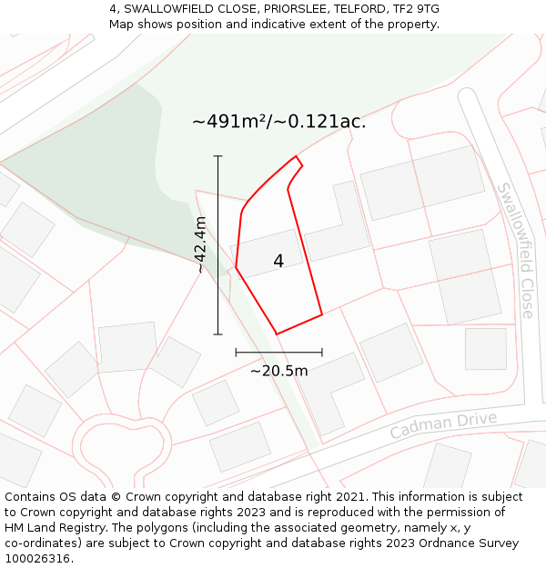 4, SWALLOWFIELD CLOSE, PRIORSLEE, TELFORD, TF2 9TG: Plot and title map