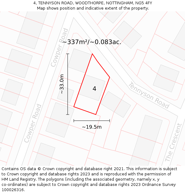 4, TENNYSON ROAD, WOODTHORPE, NOTTINGHAM, NG5 4FY: Plot and title map