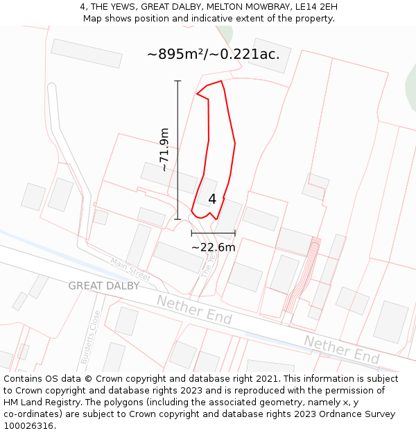 4, THE YEWS, GREAT DALBY, MELTON MOWBRAY, LE14 2EH: Plot and title map