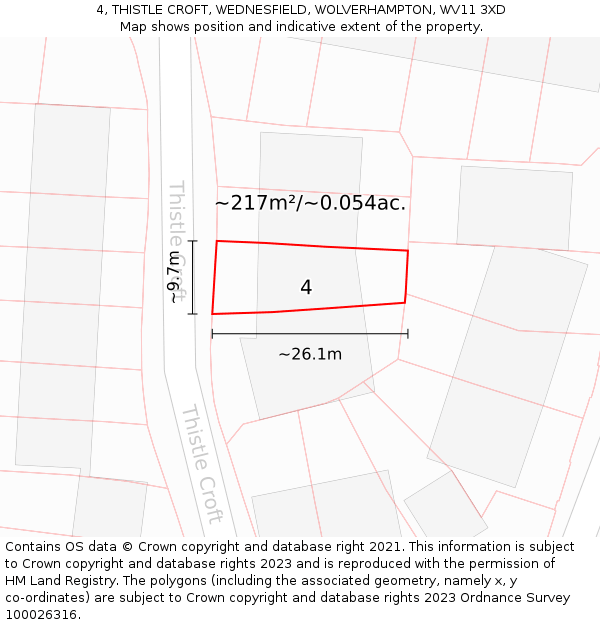 4, THISTLE CROFT, WEDNESFIELD, WOLVERHAMPTON, WV11 3XD: Plot and title map