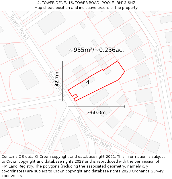 4, TOWER DENE, 16, TOWER ROAD, POOLE, BH13 6HZ: Plot and title map