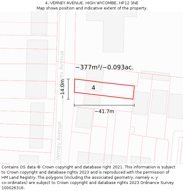 4, VERNEY AVENUE, HIGH WYCOMBE, HP12 3NE: Plot and title map