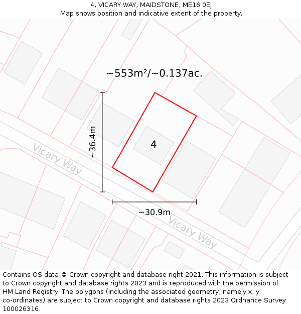 4, VICARY WAY, MAIDSTONE, ME16 0EJ: Plot and title map