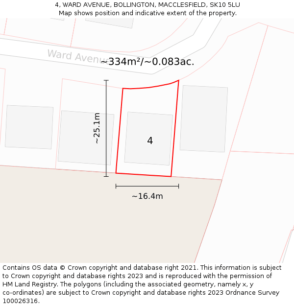 4, WARD AVENUE, BOLLINGTON, MACCLESFIELD, SK10 5LU: Plot and title map