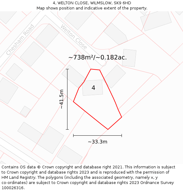 4, WELTON CLOSE, WILMSLOW, SK9 6HD: Plot and title map