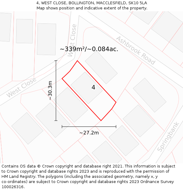 4, WEST CLOSE, BOLLINGTON, MACCLESFIELD, SK10 5LA: Plot and title map