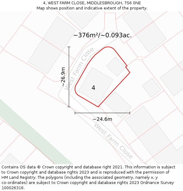 4, WEST FARM CLOSE, MIDDLESBROUGH, TS6 0NE: Plot and title map