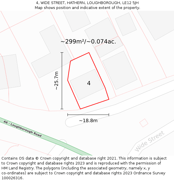 4, WIDE STREET, HATHERN, LOUGHBOROUGH, LE12 5JH: Plot and title map