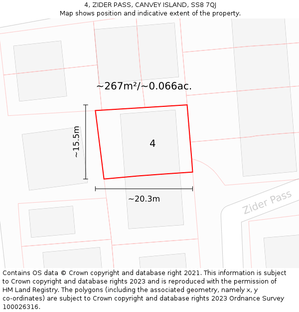 4, ZIDER PASS, CANVEY ISLAND, SS8 7QJ: Plot and title map