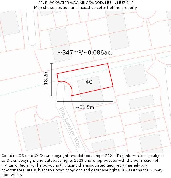 40, BLACKWATER WAY, KINGSWOOD, HULL, HU7 3HF: Plot and title map