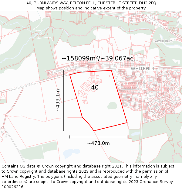 40, BURNLANDS WAY, PELTON FELL, CHESTER LE STREET, DH2 2FQ: Plot and title map