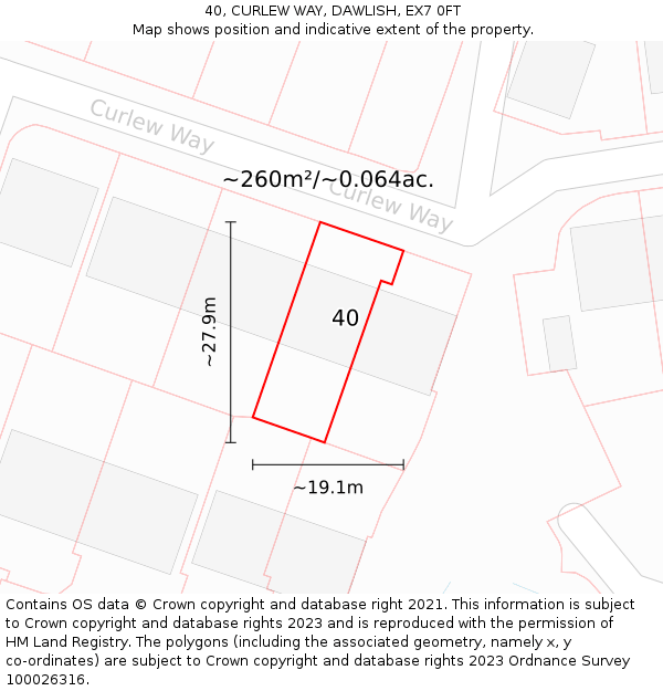 40, CURLEW WAY, DAWLISH, EX7 0FT: Plot and title map