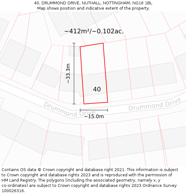 40, DRUMMOND DRIVE, NUTHALL, NOTTINGHAM, NG16 1BL: Plot and title map