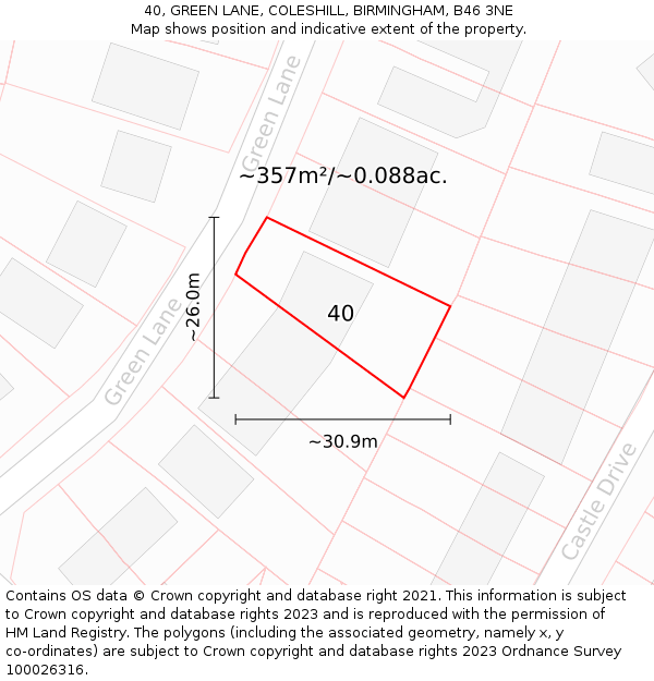 40, GREEN LANE, COLESHILL, BIRMINGHAM, B46 3NE: Plot and title map