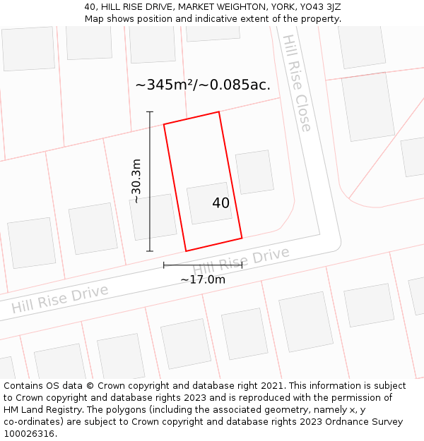 40, HILL RISE DRIVE, MARKET WEIGHTON, YORK, YO43 3JZ: Plot and title map