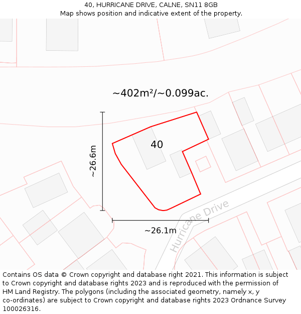 40, HURRICANE DRIVE, CALNE, SN11 8GB: Plot and title map