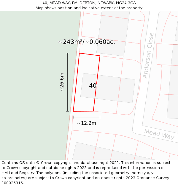 40, MEAD WAY, BALDERTON, NEWARK, NG24 3GA: Plot and title map