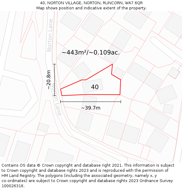 40, NORTON VILLAGE, NORTON, RUNCORN, WA7 6QR: Plot and title map