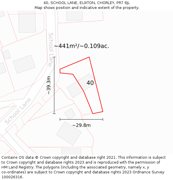 40, SCHOOL LANE, EUXTON, CHORLEY, PR7 6JL: Plot and title map