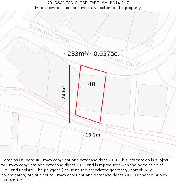 40, SWANTON CLOSE, FAREHAM, PO14 2HZ: Plot and title map