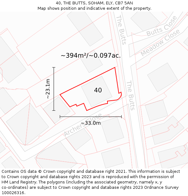 40, THE BUTTS, SOHAM, ELY, CB7 5AN: Plot and title map