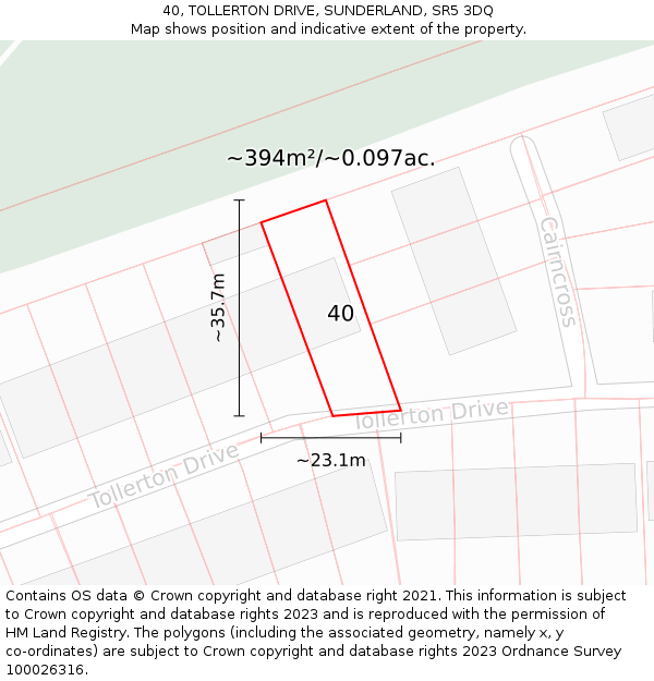 40, TOLLERTON DRIVE, SUNDERLAND, SR5 3DQ: Plot and title map