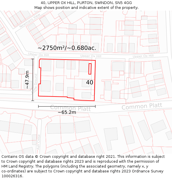 40, UPPER OX HILL, PURTON, SWINDON, SN5 4GG: Plot and title map