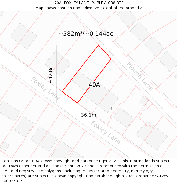 40A, FOXLEY LANE, PURLEY, CR8 3EE: Plot and title map